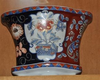 Beautiful 2-pc. Hand-Painted Planter, signed 13.5"W x 10.25"H x 9"D