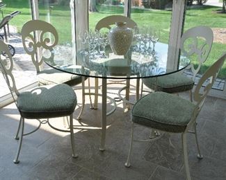 Gorgeous Johnston Casuals 51" Wrought Iron and Glass Table with 5 Chairs Set