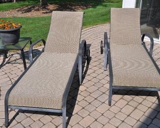 Pair of Mesh Aluminum Chaise Lounge Chairs