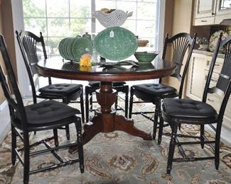 Fabulous Antique 51" Round Dining Table with 5 Black Sheaf Back Dining Chairs!
