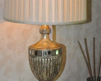 Fabulous Mirrored Antique Silver Table Lamp by John Richard with Stunning Pleated Silk Shade, 32.5"h