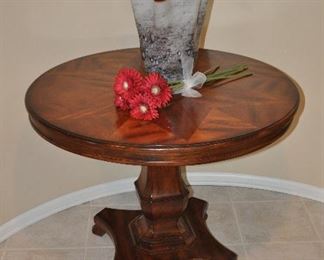 Stunning Solid Maple with Inlay 38” Round Pedestal Entry Table