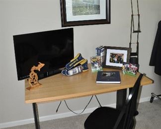 A Blonde Wood and Black Metal Base Desk/Writing Table also by Baronet Furniture, 47.5” x 29” h x 31”h