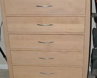 Matching 5 Drawer Blonde High Boy Chest by Baronet for House of Denmark, 36”w x 46” h x 19.5” d.