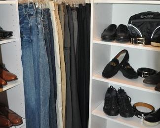 Wonderful Jeans and Slacks in Excellent Condition as well as Men's Shoes , Sizes 9-11 and Belts