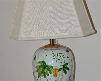 Antique Hand-Painted Asian Urn, Electrified, on Wood Pedestal, 28"H