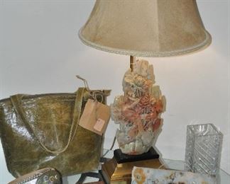 One of the 2 Side Tables Available, Shown with Great Ladies' Accessories Including Vintage Belts, Handbags and Reading Glasses