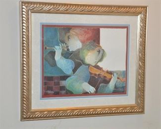 Fantastic "Flute and Violin", Lithograph/Embossing, Hand Signed by Sunol Alvar, 19/500. 18.5" x 16"