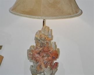 Carved Soapstone Table Lamp on Wood Base, 29"H