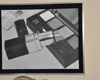 Signed Print, 25" x 20", Black/Grey/White. What's on your Make-Up Counter?