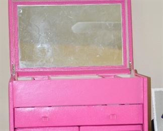 Two Drawer Pink Leather Jewelry Case with so many Compartments! 16.5"W x 10"H x 10.5"D