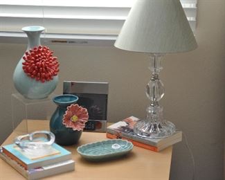 Carved Glass Lamp, 18"H with Pretty Decor