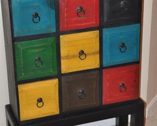 Shabby Chic Painted 9-Drawer Chest on Stand, 26"W x 37"H x 8 3/4"D. Without the Stand, Chest is27"H