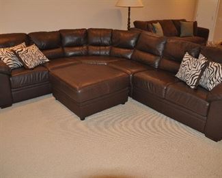 Fabulous Mondo Marble Brown Leather 5 Piece Sectional by Cypress for Newton Furniture in Pristine Condition!