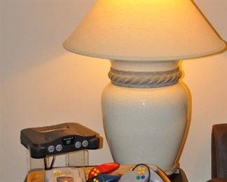 Large 31"h Heavy Crackle Lamp on Metal Base shown with a Nintendo, 4 Controllers and 11 Game Set