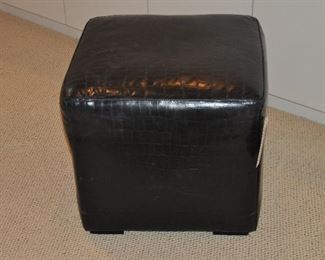Great Hancock & Moore Black Embossed Leather Ottoman 20"x 20" x 18"