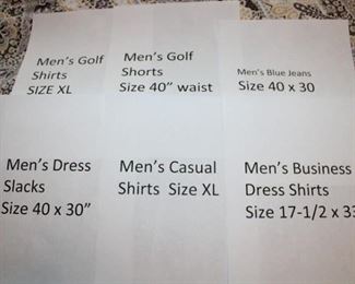 MEN'S CLOTHING SIZES