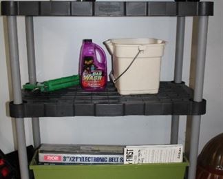 PLASTIC SHELF, BBQ GRILL, BELT SANDER