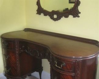 Antique dressing table/desk with ornate mirror (part of 8 pc. set)