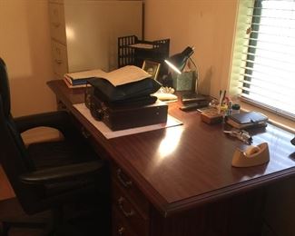 Desk, chair and file cabinet