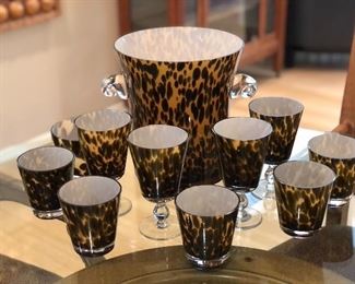 Leopard Art Glass Bar Set