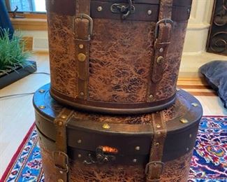 Edwardian style leather hatboxes