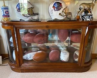 Walnut display case.. signed football collection