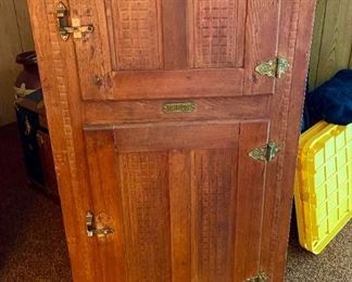 Rare Huron Antique Wooden Refrigerator