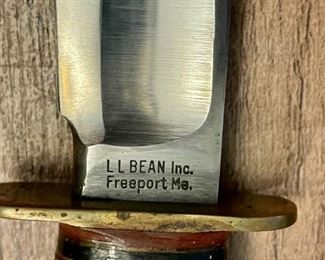 This is a Marbles Ideal model knife, the tang stamp however reads LL Bean Inc. Freeport Me. Marbles 5 inch Ideal Hunting knife with Bakelite Pommel. Pre-WW2