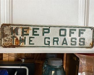 Old Keep Off the Grass Metal Sign