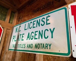 Metal N.C. License Plate Agency Sign