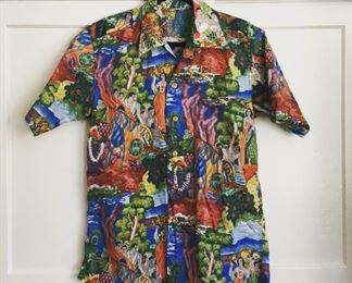 1940s Kamehameha Eugene Savage mason menu design button up mens shirt size med