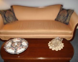 Hepplewhite sofa, drop leaf coffee table