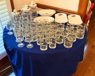 Glassware , Cannisters,  and Serving pieces of Christmas China
