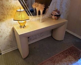 Vintage grass cloth console table