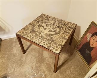 Metal etched top end table, made in Italy