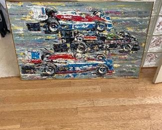 Ron Burton Original Oil Painting of 1978 Indianapolis 500 with  #25 Danni Ongais, #2  Tom Sneva and #1 Al Unser