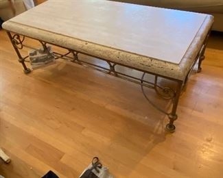 Kreiss neoclassical marble & iron 30x60 coffee table