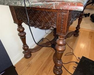 Hand carved marble top wooden side table