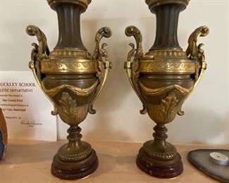 French antique solid brass vases