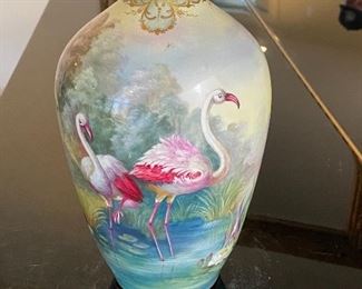 Royal Bonn hand painted vase. Flamingos. Signed by artist