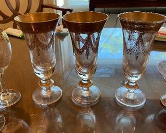 (3) Gilted Moser Bohemian glasses