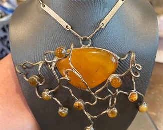 Mid century .800  European sterling abstract necklace  