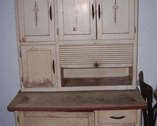 Hoosier cabinet- flour bin and sifter intact .  Needs some work but a good old piece.                                       