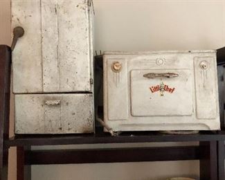 Vintage toy fridge and stove