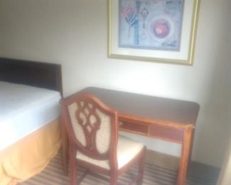 Many desks, desk chairs and framed wall art from Helmsley Hotel in NYC priced to move