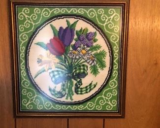 Vintage Crewel work framed