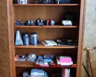 Bookcase, vintage cameras