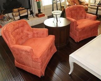 Burnt orange pair of upholstered chairs
