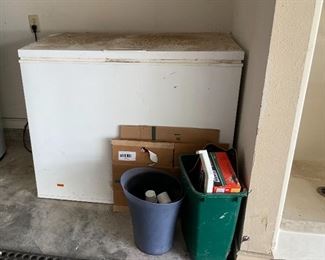 Chest Style Frigidaire Freezer, Assorted Trash Containers